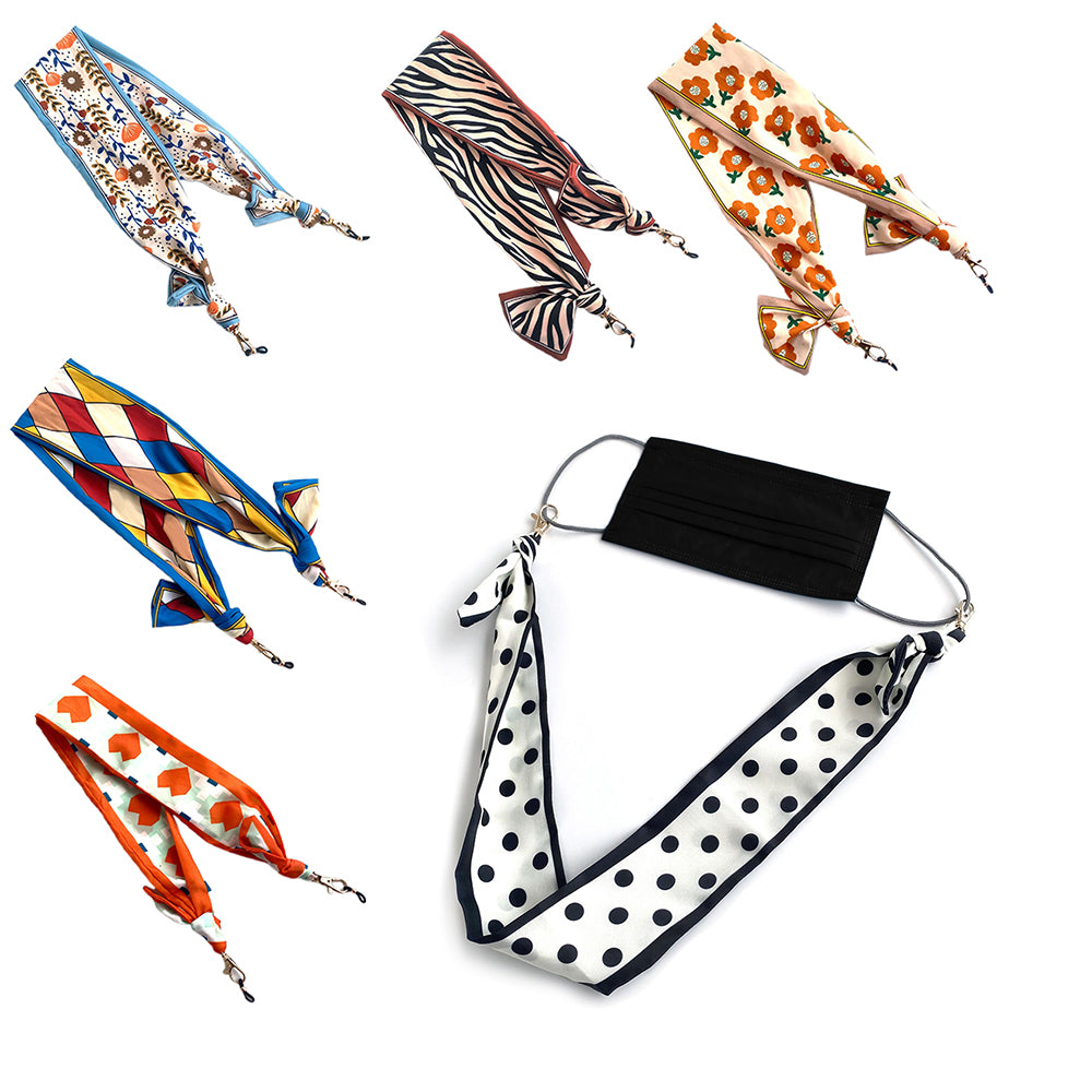 6Pcs Bohemian Silk Scarf Mask Hanging Lanyard Boho Glasses Chain