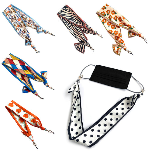6Pcs Bohemian Silk Scarf Mask Hanging Lanyard Boho Glasses Chain