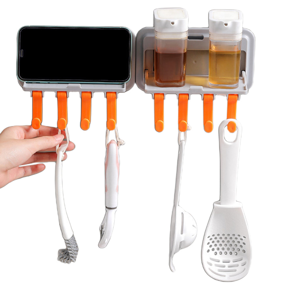 2Pcs Wall Mount Holder Rack Organiser with 4 Hooks Home Decor