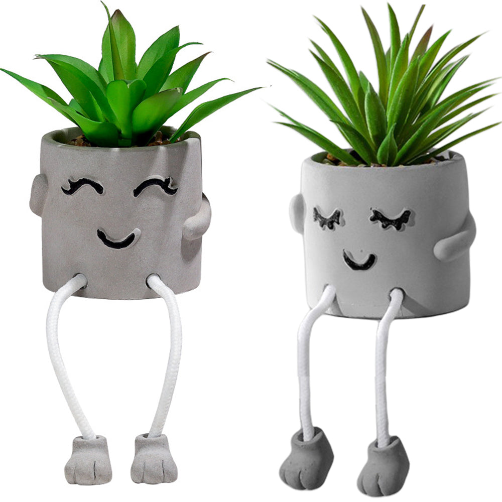 2Pcs Simulation Succulent Planter Pot Cement Flowerpot Decoration