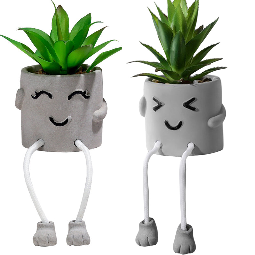 2Pcs Simulation Succulent Planter Pot Cement Flowerpot Decoration
