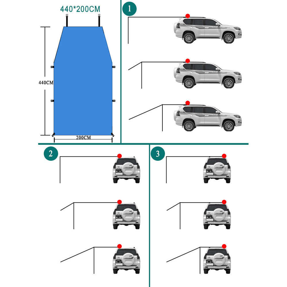 440x200cm Car Awning Tent Sun Shelter Car Tailgate Shade Road Trip Camping Canopy Shade Blue