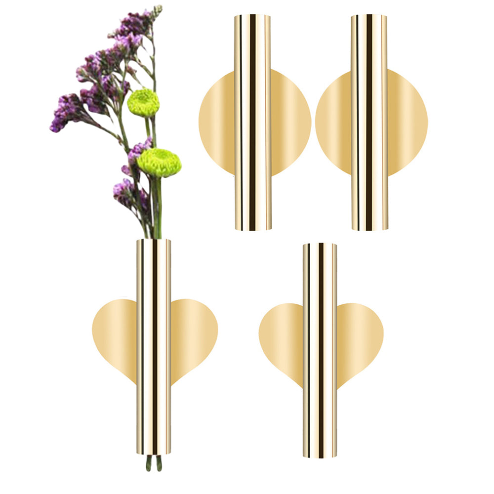 4X Wall Mount Metal Faux Flower Vase Tube Gold