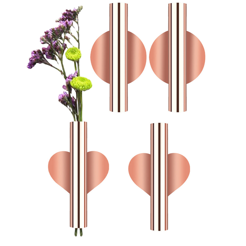 4X Wall Mount Metal Faux Flower Vase Tube Rose Gold