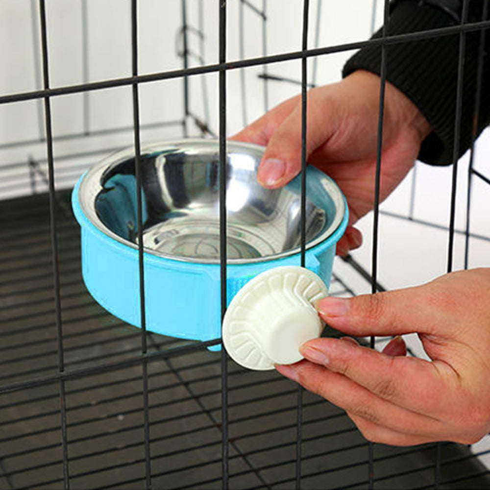 2X Crate Pet Bowl Removable Hanging Food Water Bowl Feeder Blue Green