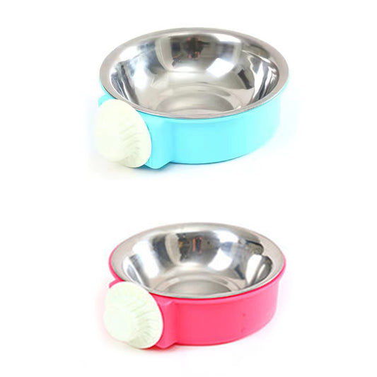 2X Crate Pet Bowl Removable Hanging Food Water Bowl Feeder Blue Pink