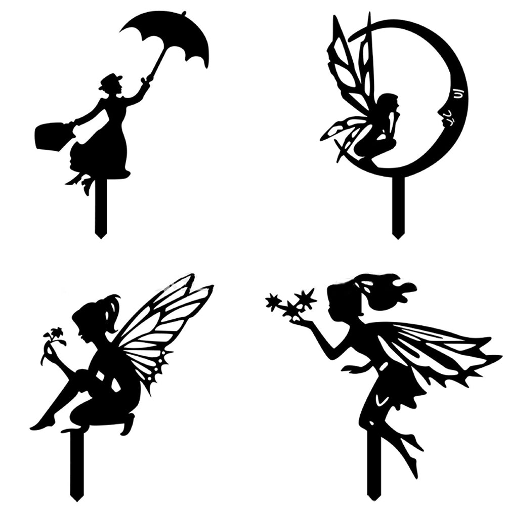 Metal Fairy Silhouette Garden Statue Sculpture Yard Stake Home Lawn Ornament