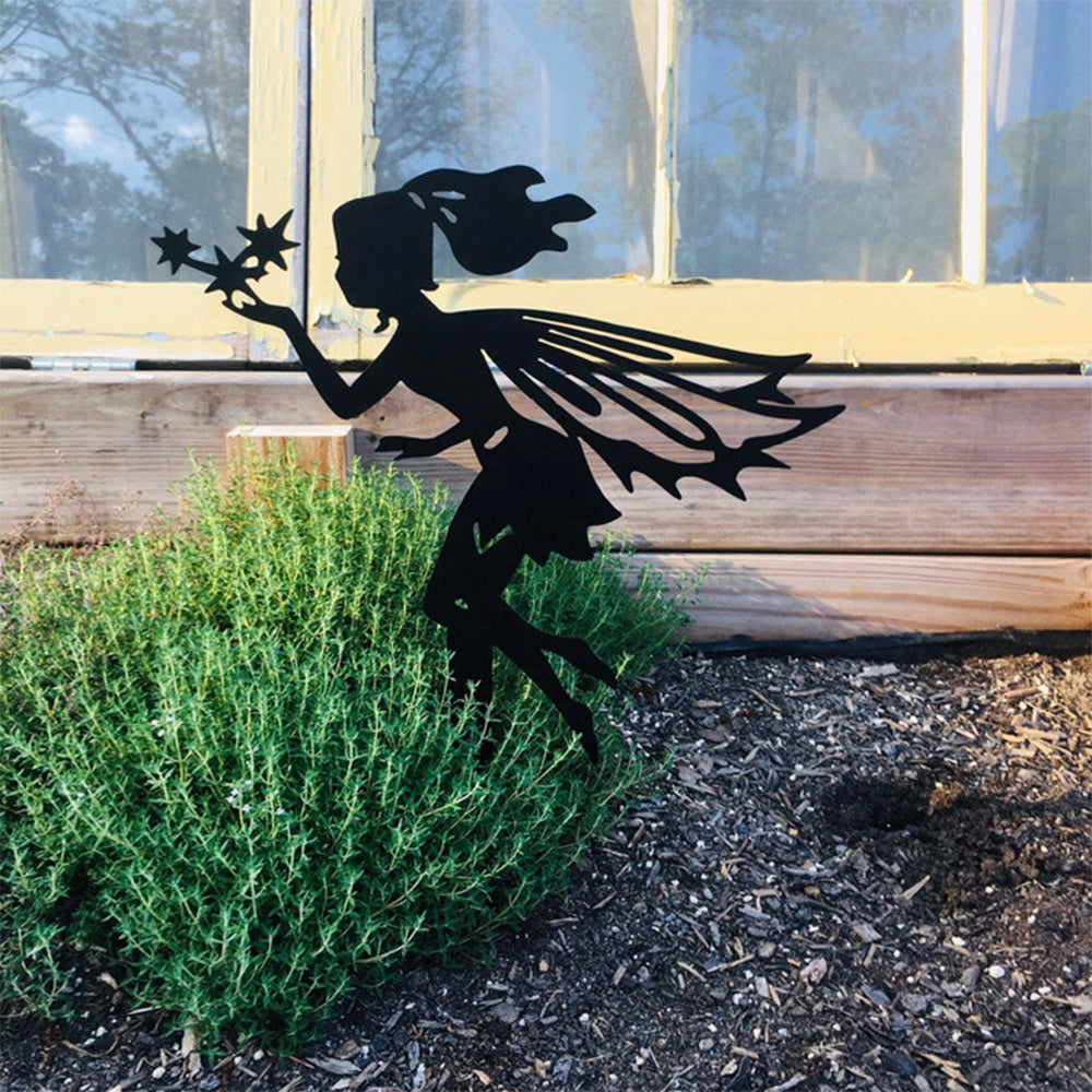 Metal Fairy Silhouette Garden Statue Sculpture Yard Stake Home Lawn Ornament