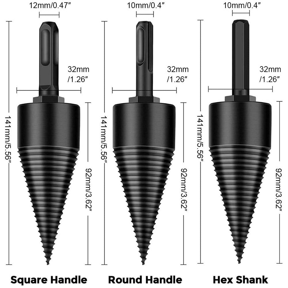 32mm Firewood Drill Bit Wood Splitter with 3 Drill Handles