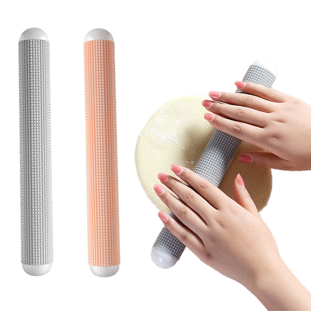 2Pcs 27cm Embossed Exhaust Rolling Pin Dough Roller Grey Pink
