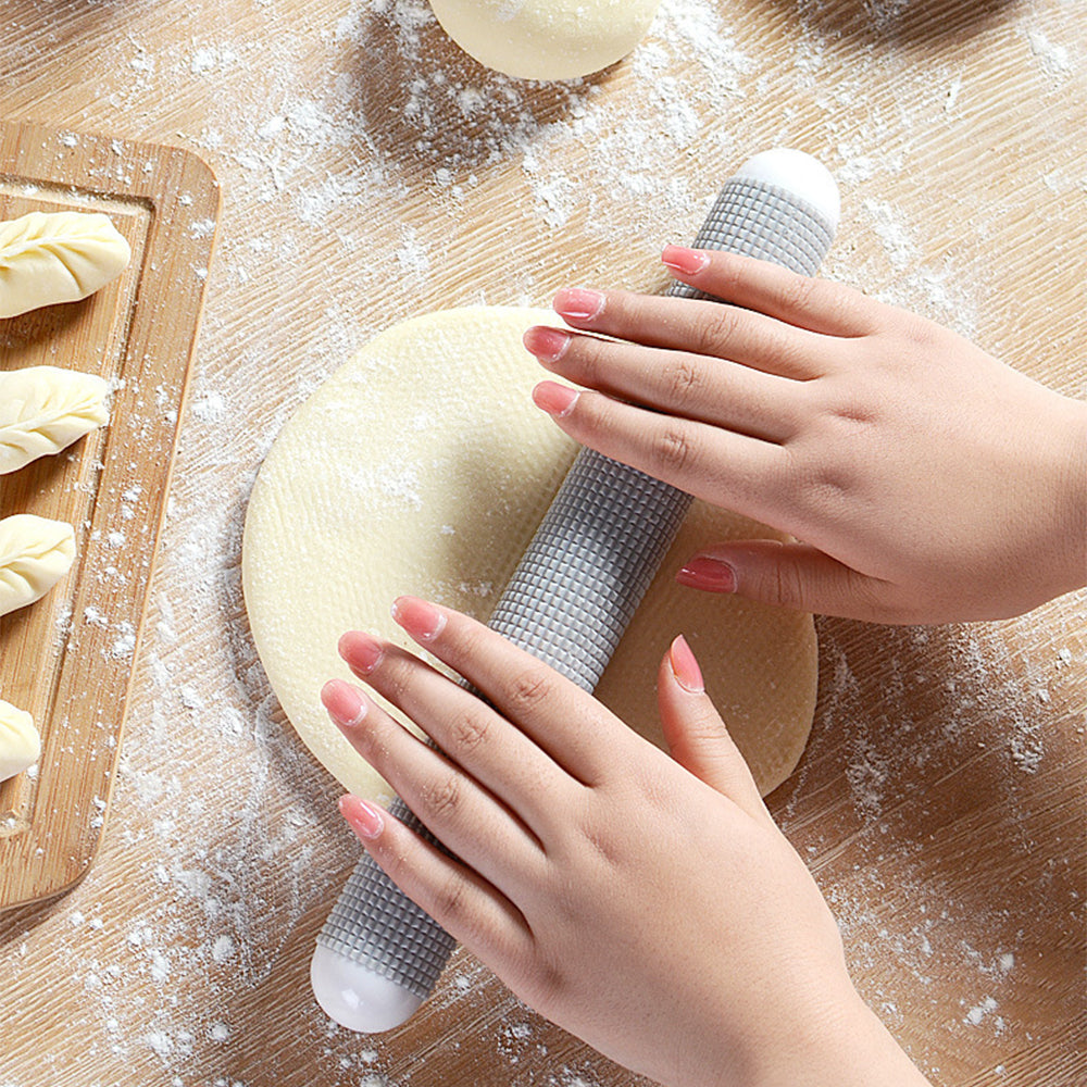 2Pcs 27cm Embossed Exhaust Rolling Pin Dough Roller Grey Apricot