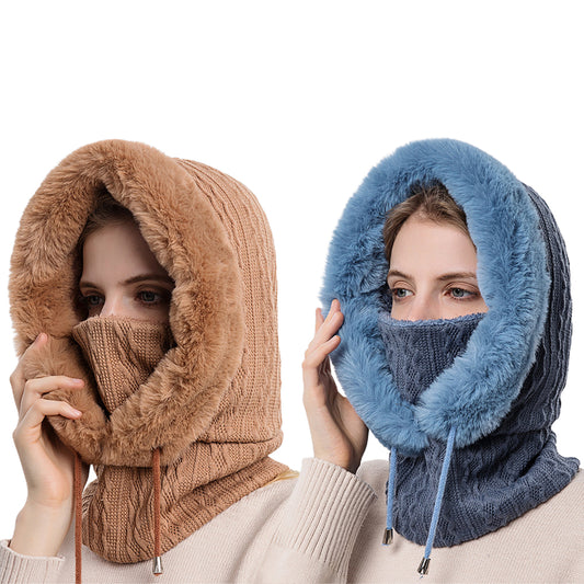 Women Winter Neck Warmer Hat Ski Face Mask Navy Blue Khaki