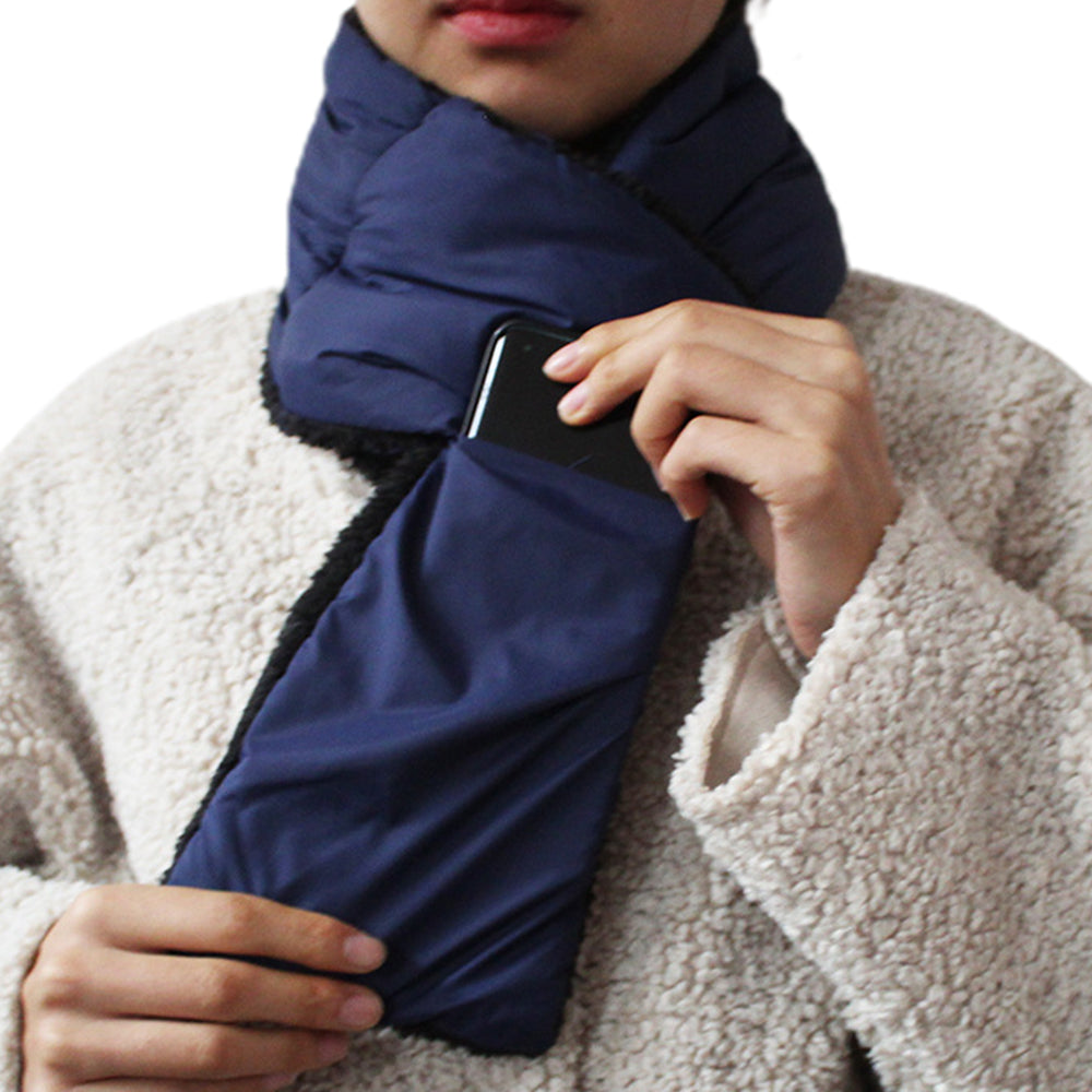 2X Unisex Scarf Neck Wraps with Mobile Phone Storage Bag Black Navy Blue