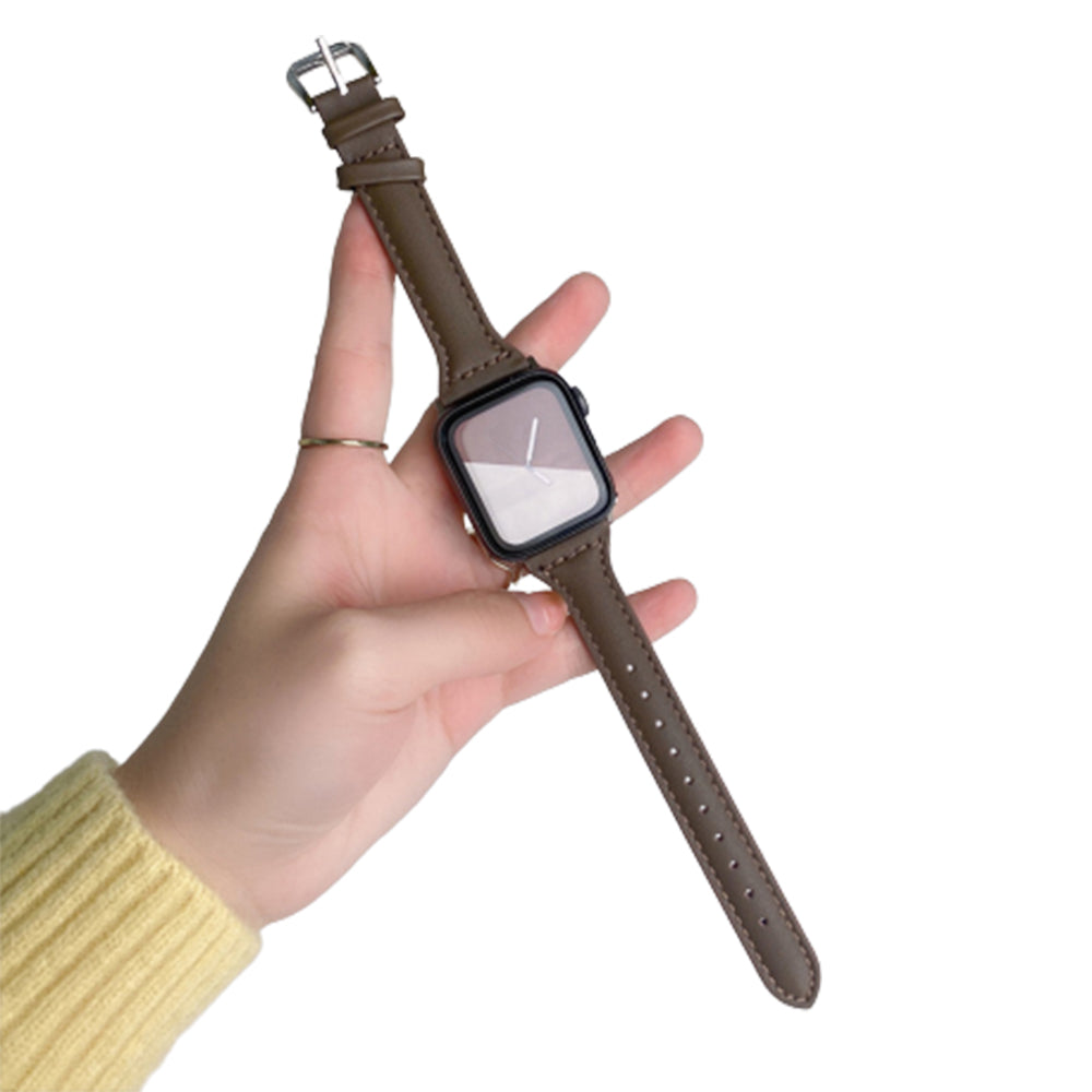 2X Leather Watch Band Compatible with Apple iWatch 38mm 40mm 41mm Black Dark Brown