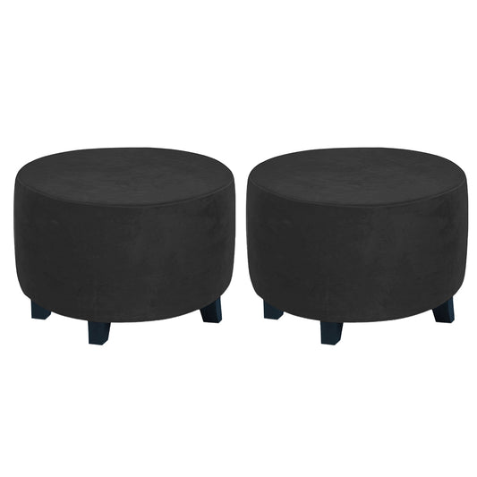 2X Round Ottoman Cover Foot Stool Slipcover Black