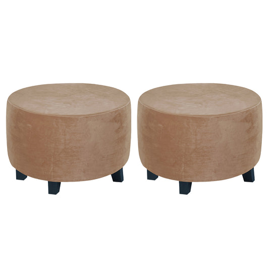 2X Round Ottoman Cover Foot Stool Slipcover Camel