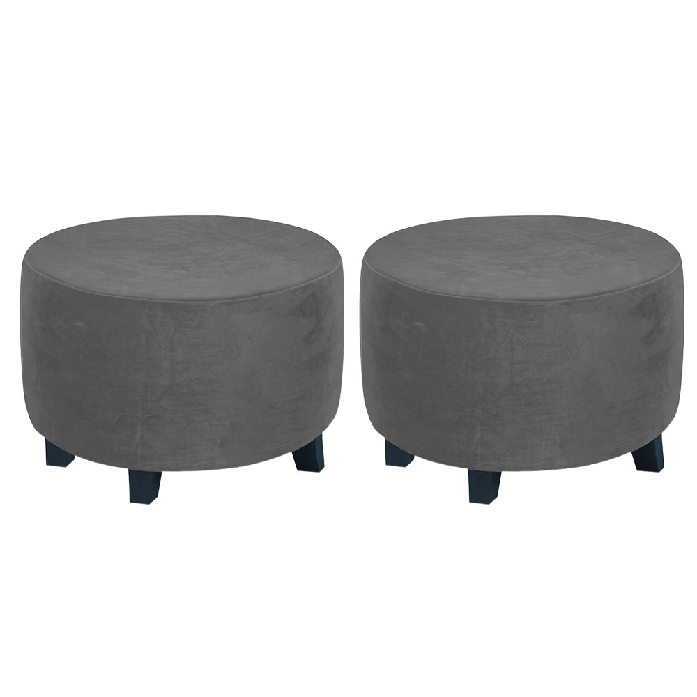 2X Round Ottoman Cover Foot Stool Slipcover Grey