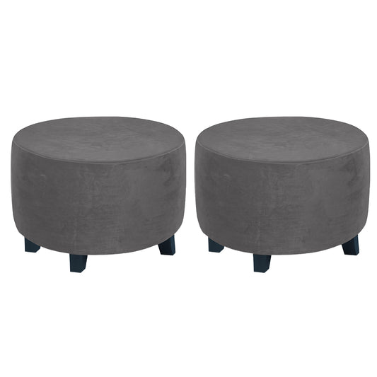 2X Round Ottoman Cover Foot Stool Slipcover Grey