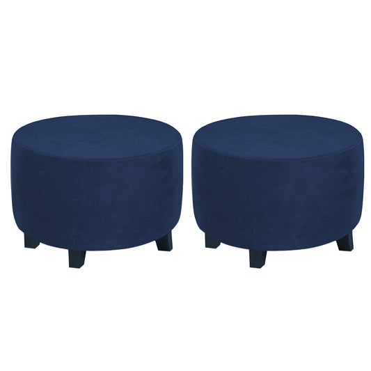 2X Round Ottoman Cover Foot Stool Slipcover Navy Blue