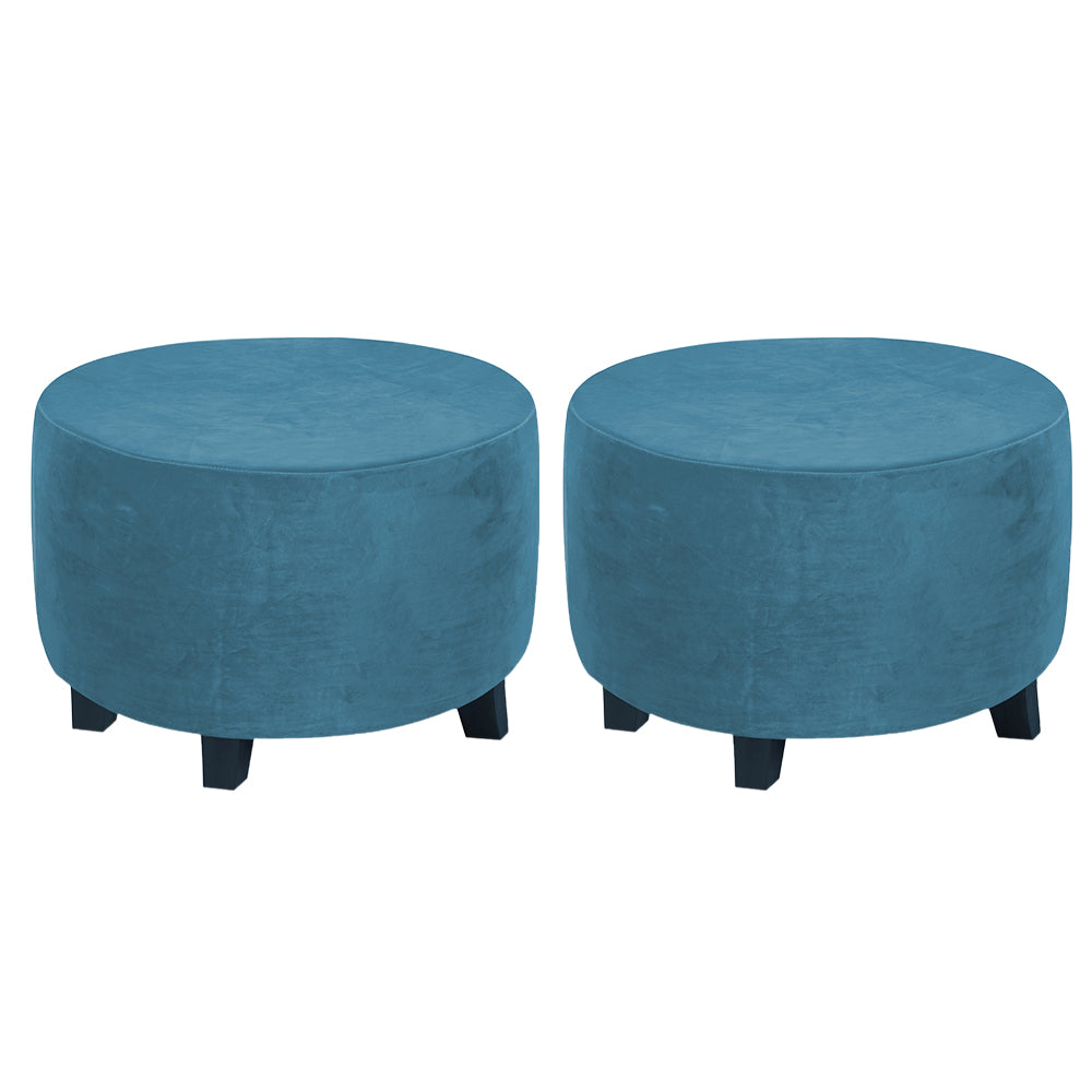 2X Round Ottoman Cover Foot Stool Slipcover Peacock Blue