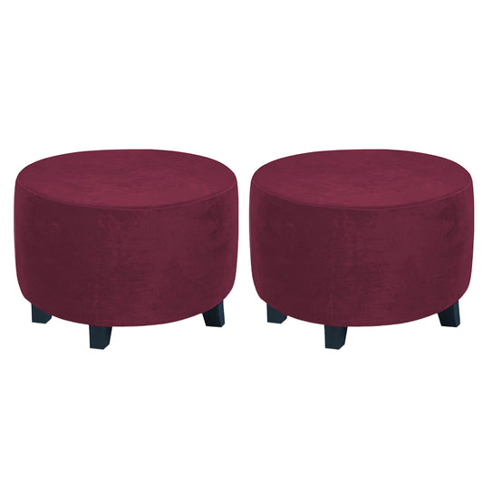 2X Round Ottoman Cover Foot Stool Slipcover Wine Red