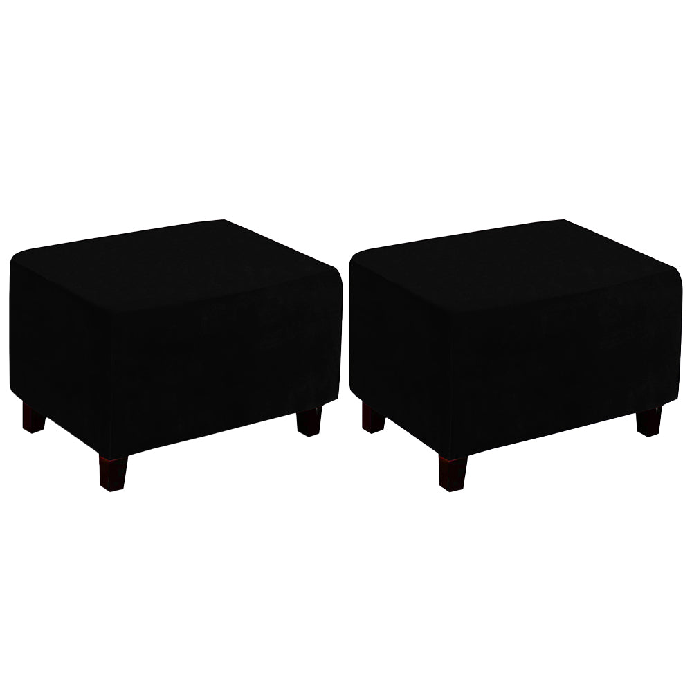 2X Rectangular Ottoman Stool Cushion Cover Foot Stool Cover Black