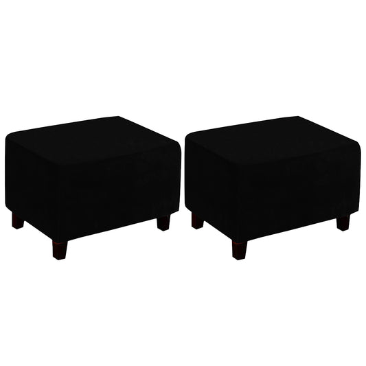2X Rectangular Ottoman Stool Cushion Cover Foot Stool Cover Black