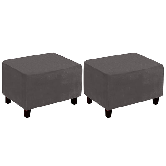2X Rectangular Ottoman Stool Cushion Cover Foot Stool Cover Grey