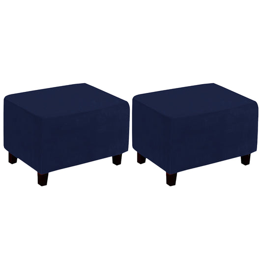 2X Rectangular Ottoman Stool Cushion Cover Foot Stool Cover Navy Blue