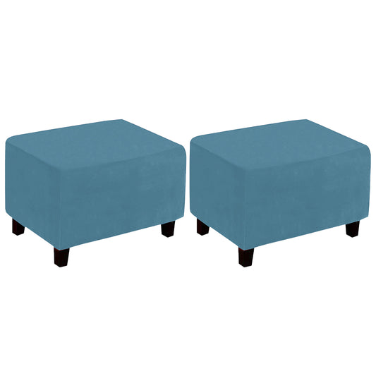 2X Rectangular Ottoman Stool Cushion Cover Foot Stool Cover Peacock Blue