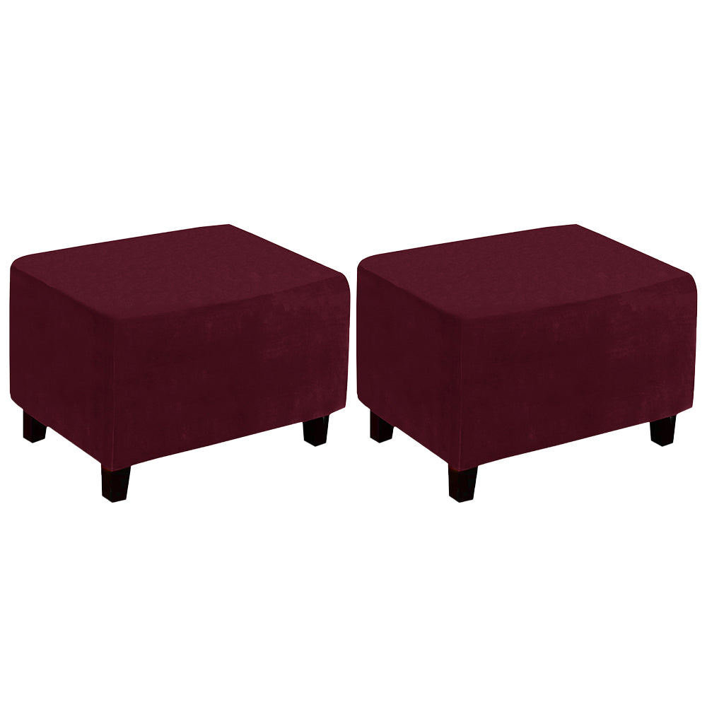 2X Rectangular Ottoman Stool Cushion Cover Foot Stool Cover Wine Red