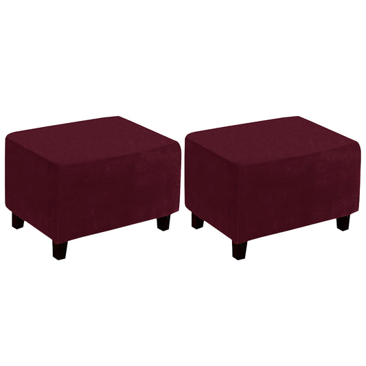 2X Rectangular Ottoman Stool Cushion Cover Foot Stool Cover Wine Red