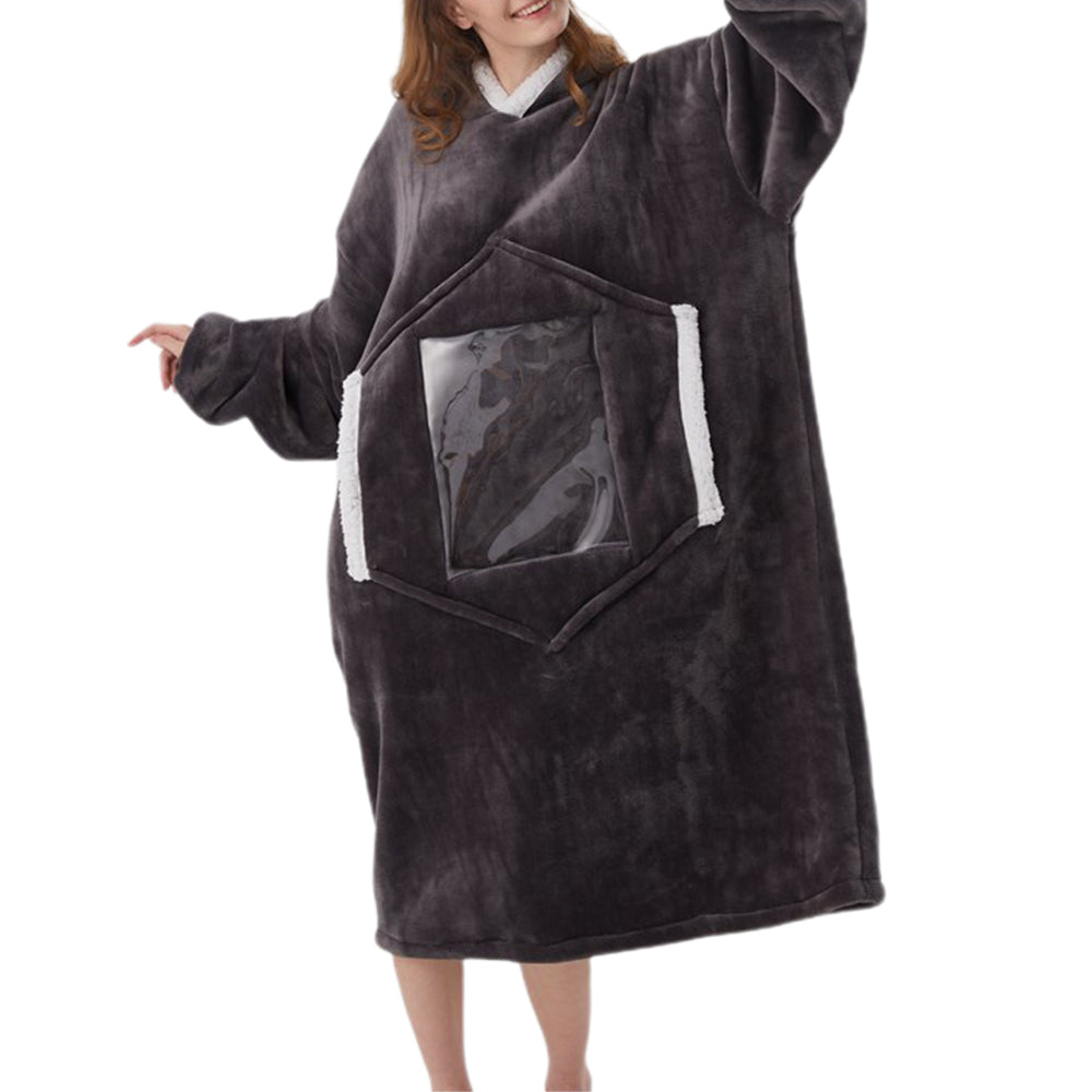 Unisex Hoodie Blanket Hooded Blanket with Visual Phone Window Dark Grey