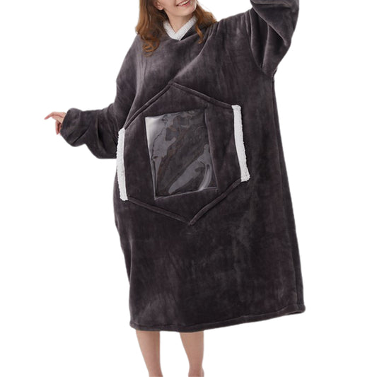 Unisex Hoodie Blanket Hooded Blanket with Visual Phone Window Dark Grey