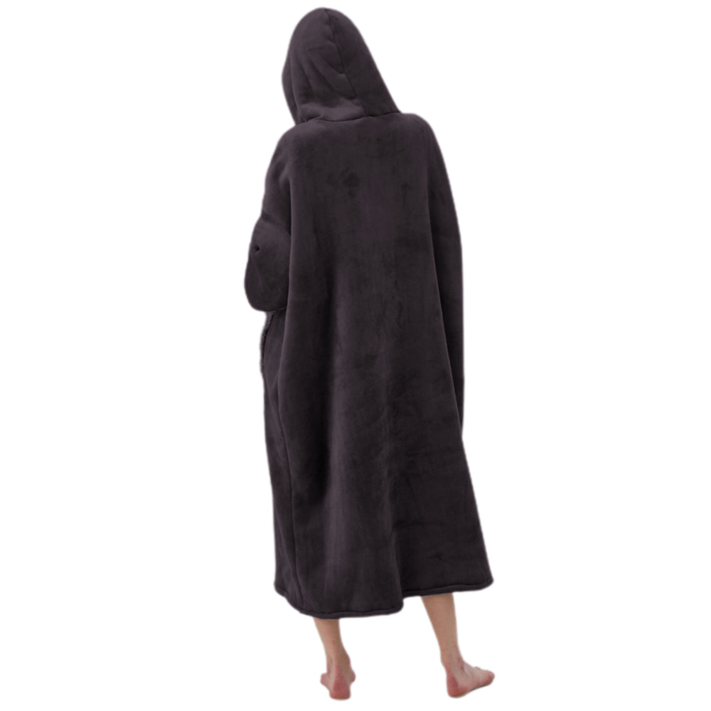 Unisex Hoodie Blanket Hooded Blanket with Visual Phone Window Dark Grey