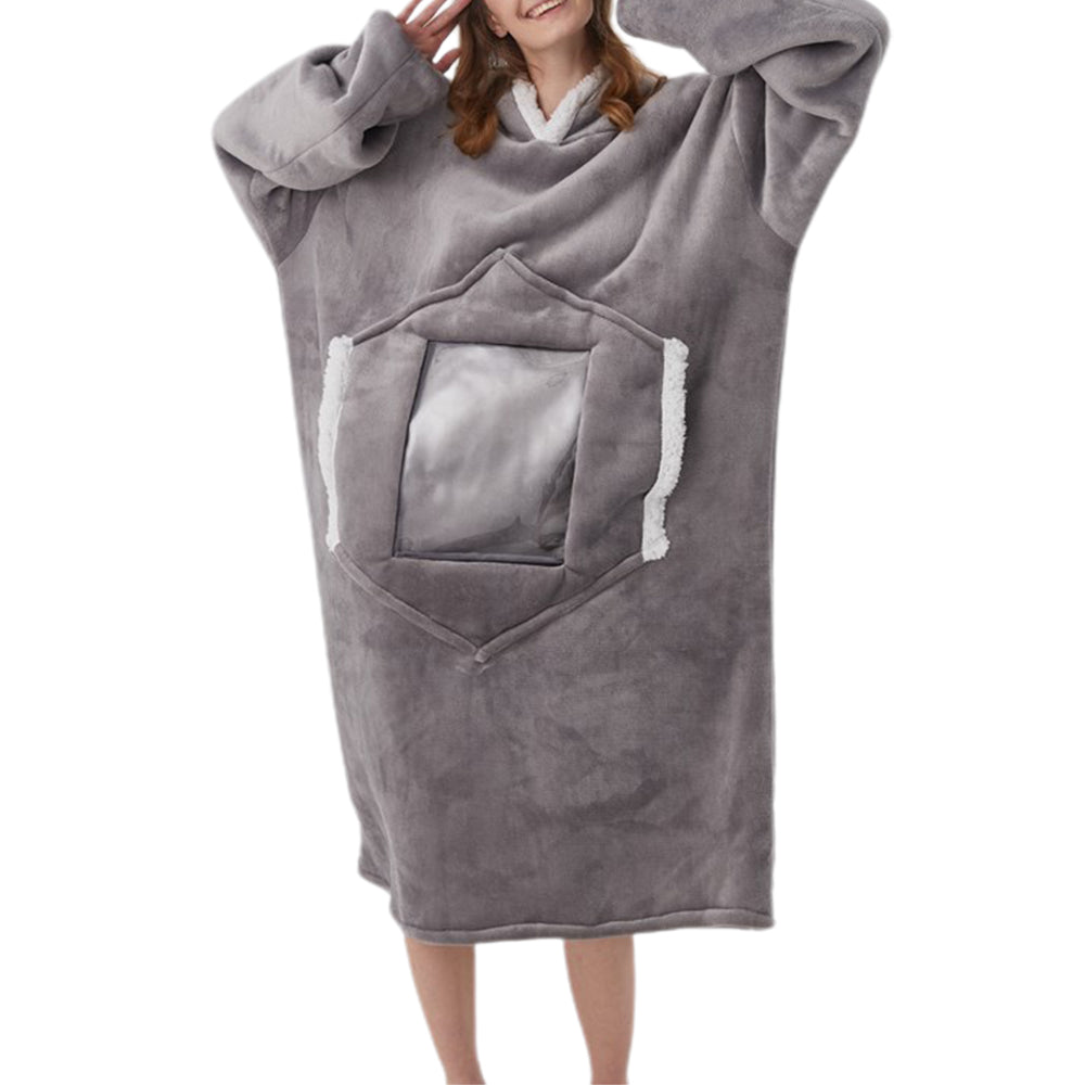 Unisex Hoodie Blanket Hooded Blanket with Visual Phone Window Light Grey