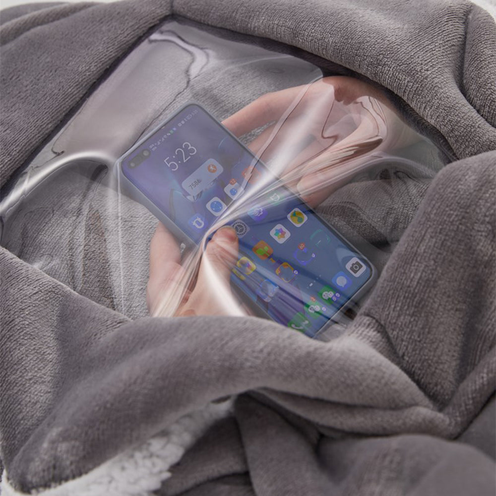 Unisex Hoodie Blanket Hooded Blanket with Visual Phone Window Light Grey