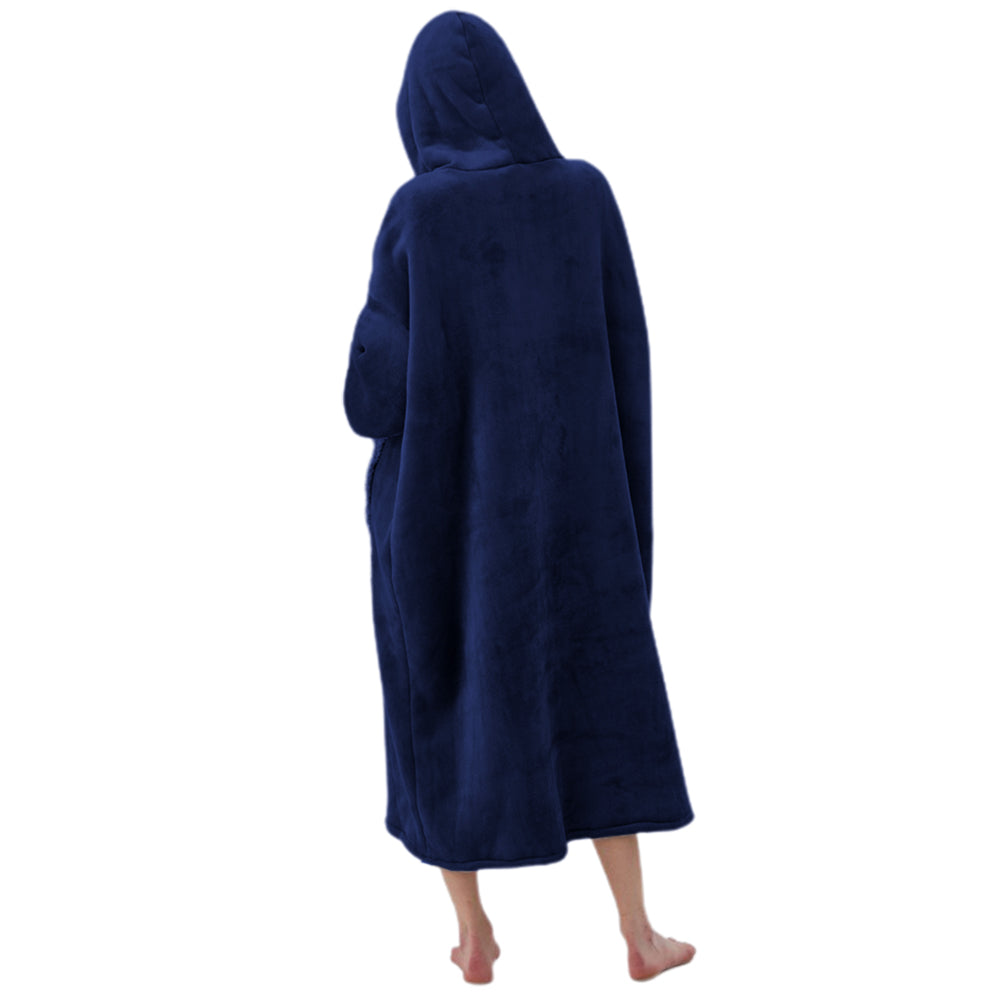 Unisex Hoodie Blanket Hooded Blanket with Visual Phone Window Navy Blue