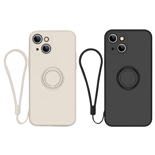 2X Phone Case Cover for iPhone 13 Mini with Ring Holder Lanyard Black White