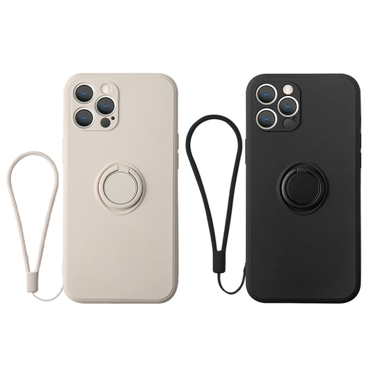 2X Phone Case Cover for iPhone 13 Pro Max with Ring Holder Lanyard Black White