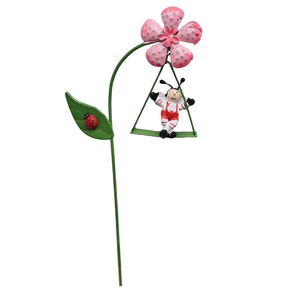 2X Metal Swing Animal Figurines for Pot Plants Pink Orange