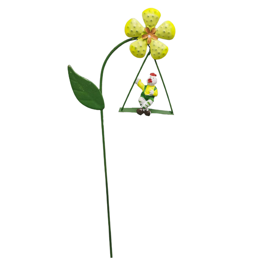 2X Metal Swing Animal Figurines for Pot Plants White Yellow