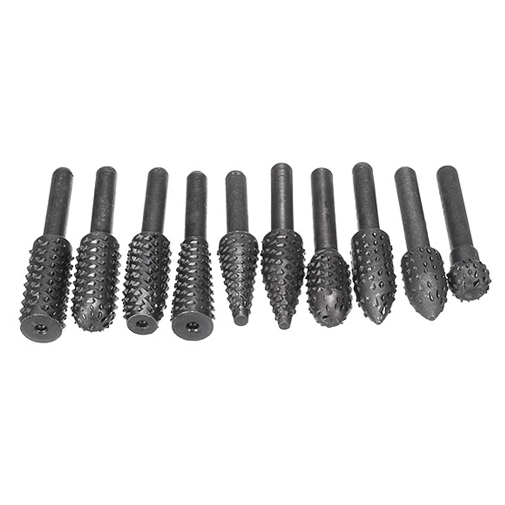 Set of 10Pcs Woodworking Rotary Cutting Burr Wood Carving Bits