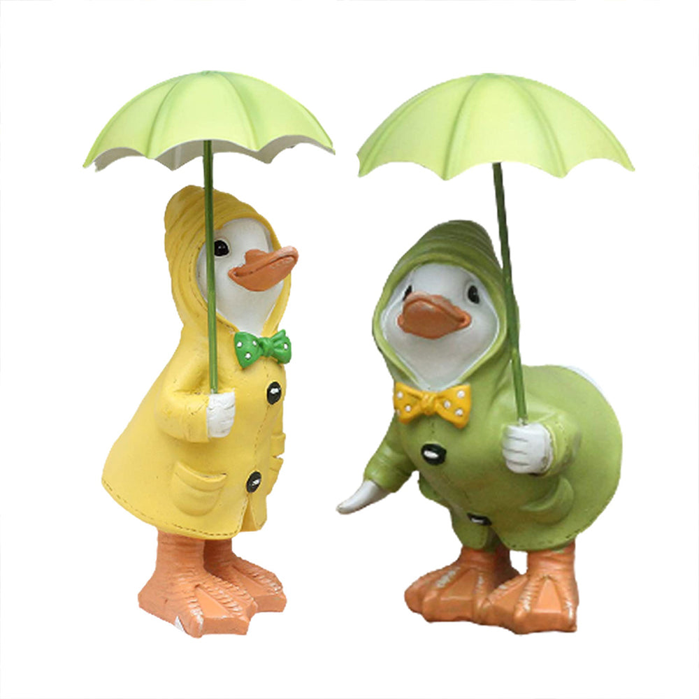 Pair of Resin Umbrella Duck Garden Statues
