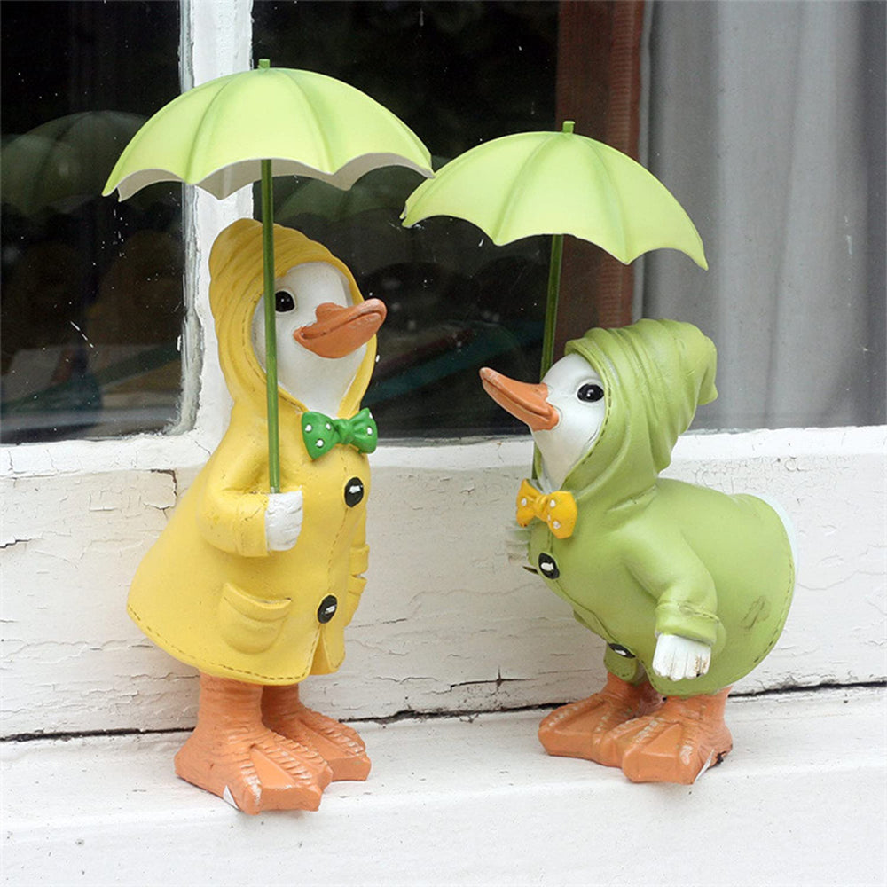 Pair of Resin Umbrella Duck Garden Statues