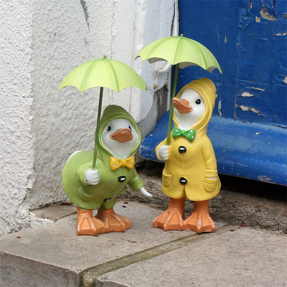 Pair of Resin Umbrella Duck Garden Statues