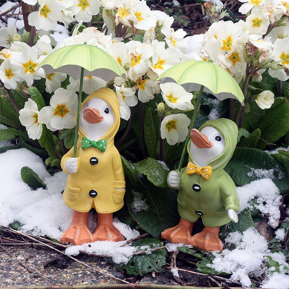 Pair of Resin Umbrella Duck Garden Statues