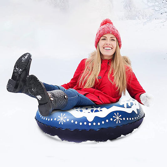 Adults Inflatable Snow Tube Snow Sled for 1 Person Dark Blue Snowflake