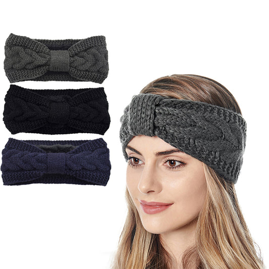 3X Knitted Fleece Lined Headband Black Dark Grey Navy Blue