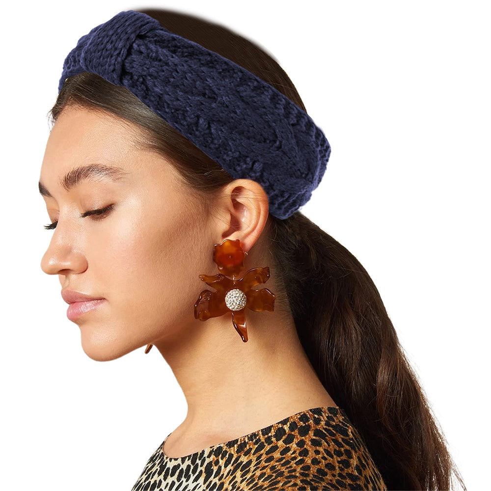 3X Knitted Fleece Lined Headband Black Dark Grey Navy Blue